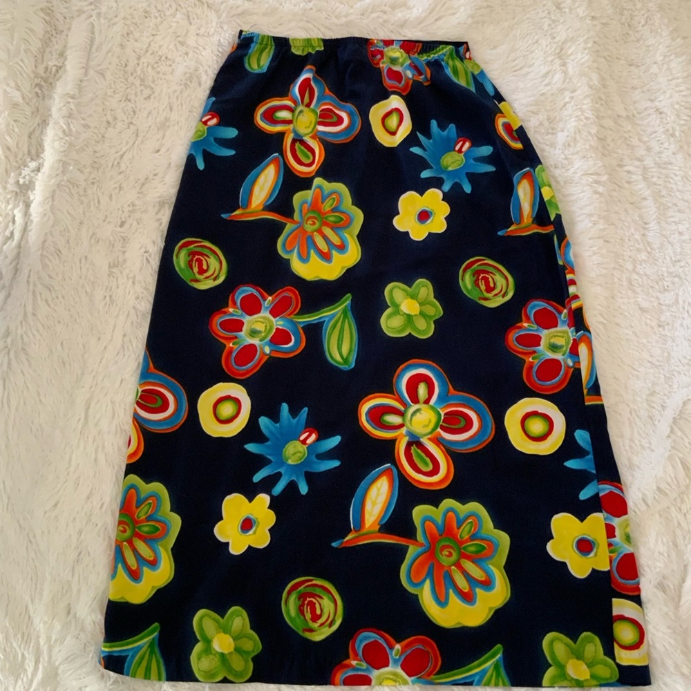 Blue and Red A-Line Midi Skirt Casual